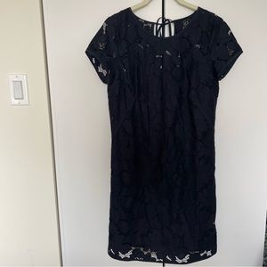 LOFT navy blue floral lace lined short sleeve dress